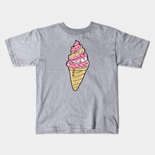 Strawberry Ice Cream Cone Cartoon Kids T-Shirt